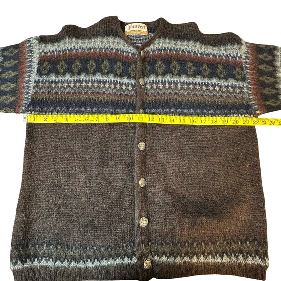 JANTZEN Vintage Brown Multi Color Fair Aisle Wool & Mohair Button Cardigan XL - Picture 8 of 12